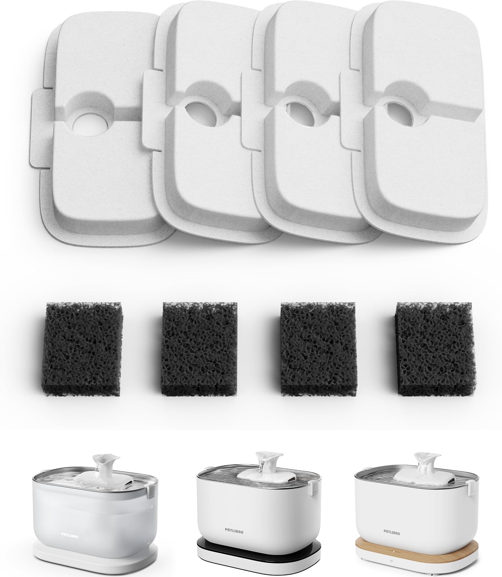 4 Packs Replacement Filters for Dockstream Cat Water Fountain PLWF105/PLWF115/PLWF005, 2 Months Set of Replacement Filters for Ultra Quiet Pet Water Fountain