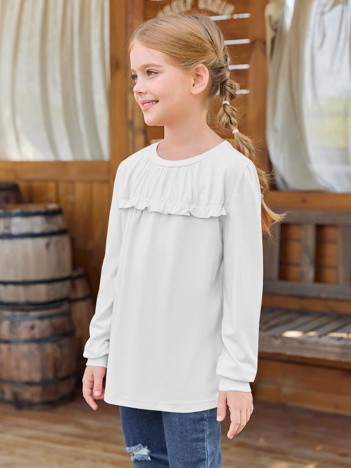 Dziewczęce t-shirty, tunika, falbanki, koszulki z długim rękawem, luźne topy, śliczna miękka bluzka dla dzieci
