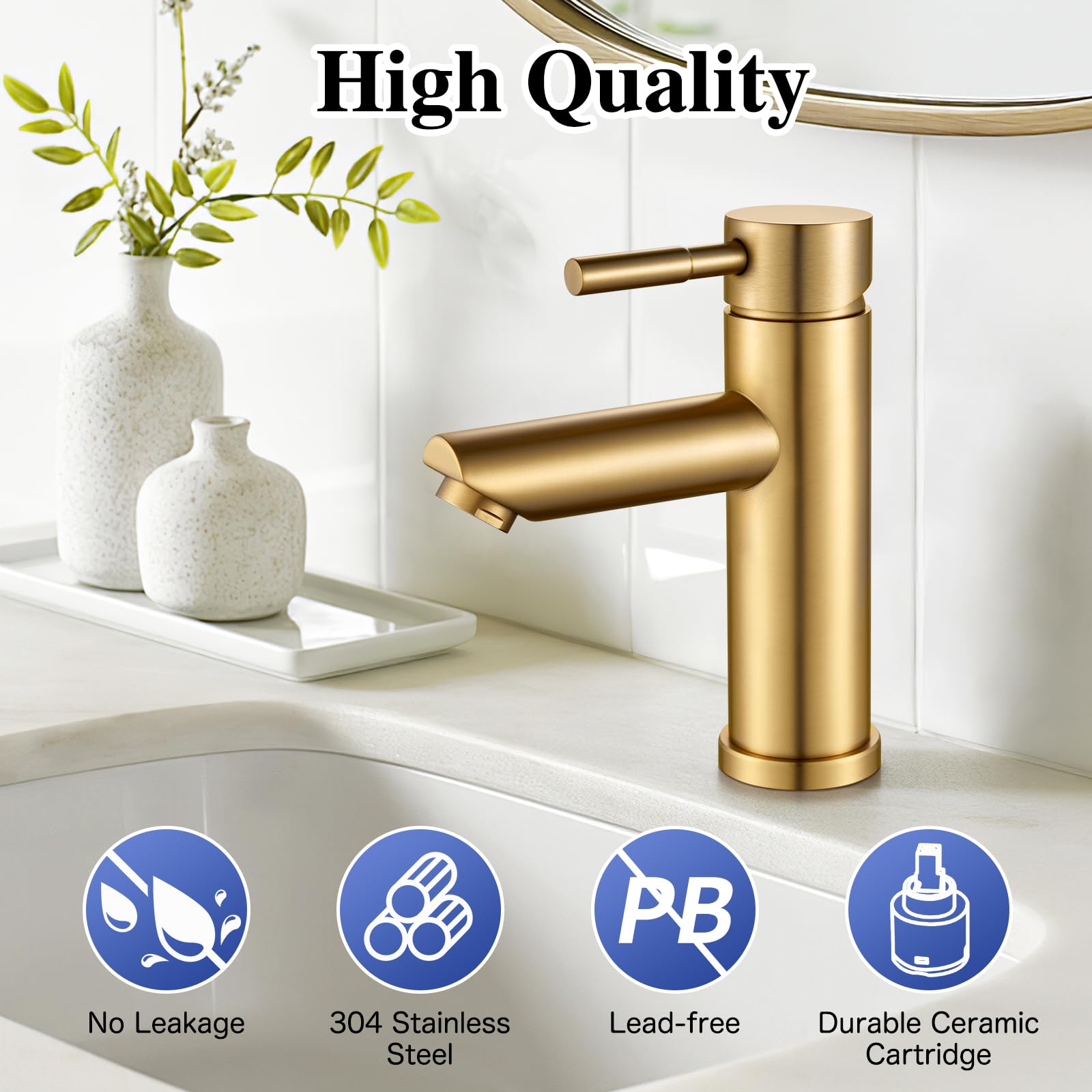 kisimixer Bathroom Sink Taps, Single Lever Hot and Cold Basin Mixer Tap 1 Hole with UK Standard Hoses, 304 Stainless Steel - Image 2