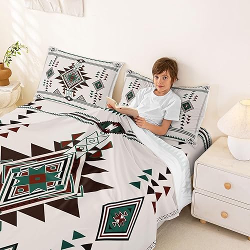 Miniatura 4 de Erosebridal Juego de sábanas ajustables occidentales de geometría vintage, sábanas de estilo bohemio occidental, sábana encimera de estilo