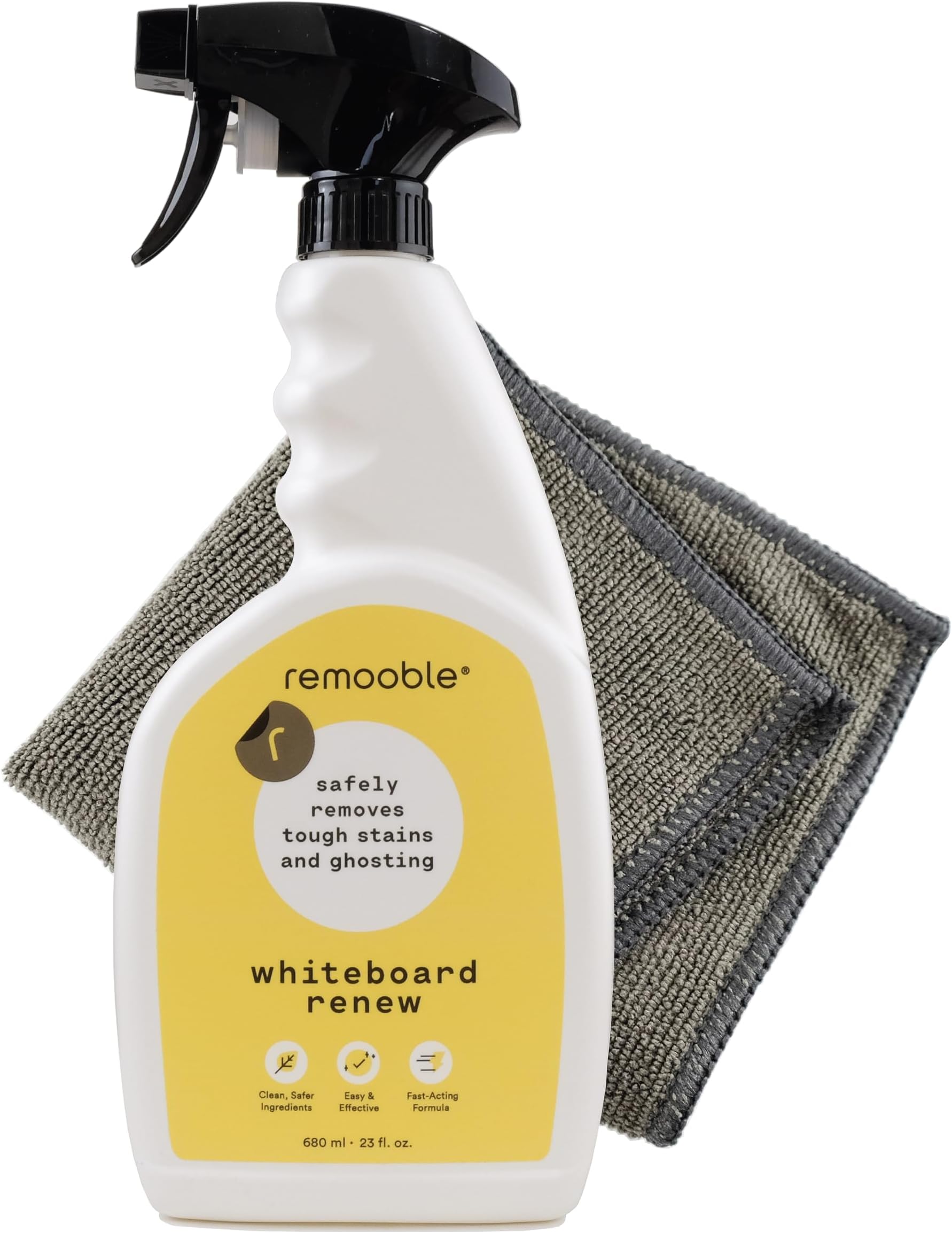 Remooble Dry Erase Whiteboard Cleaner Spray & Microfiber Cleaning Cloth - Safely Removes Tough Stains and Ghosting, 23 oz.