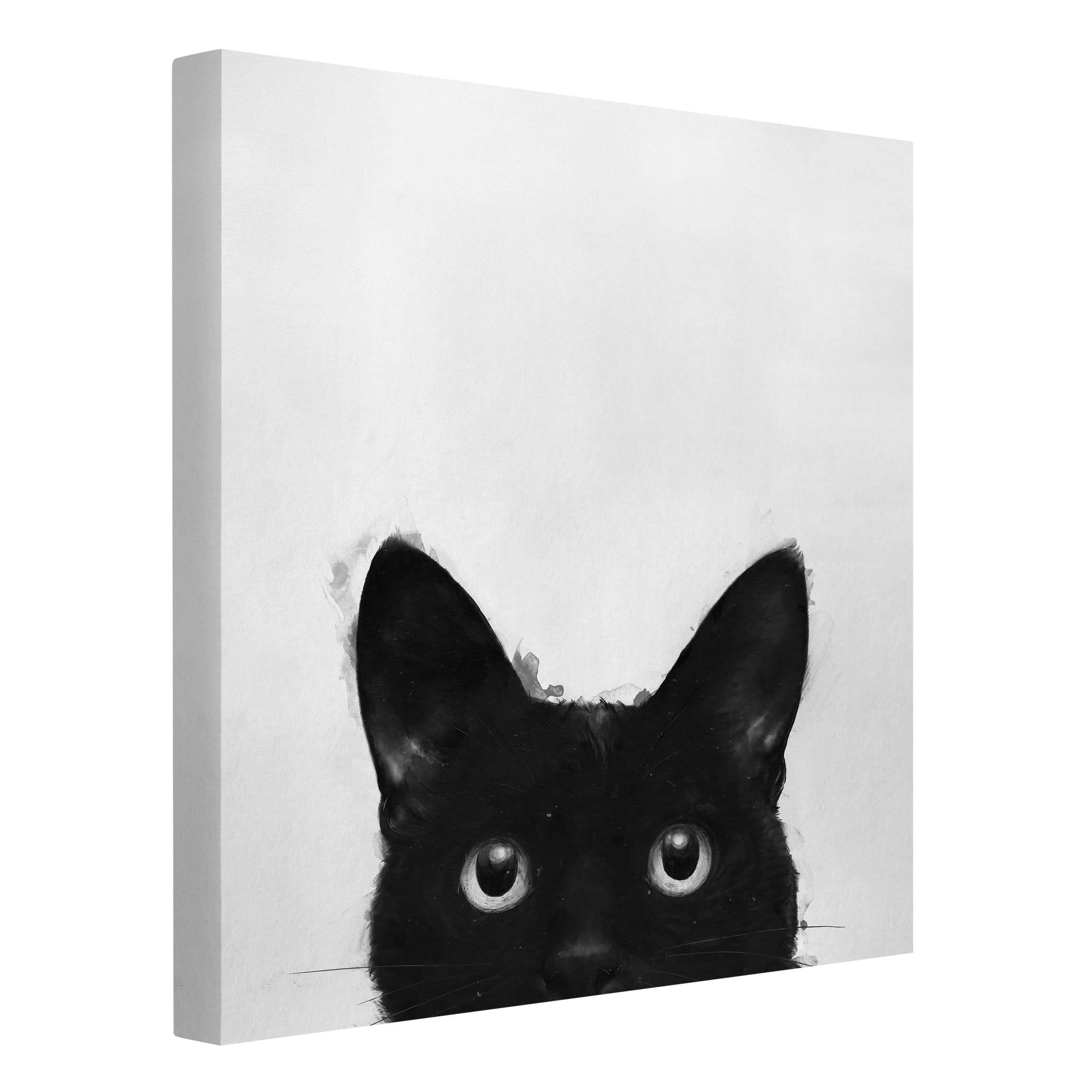 Bilderwelten Canvas Wall Art Illustration Black Cat On White Painting - Square, 60 x 60 cm