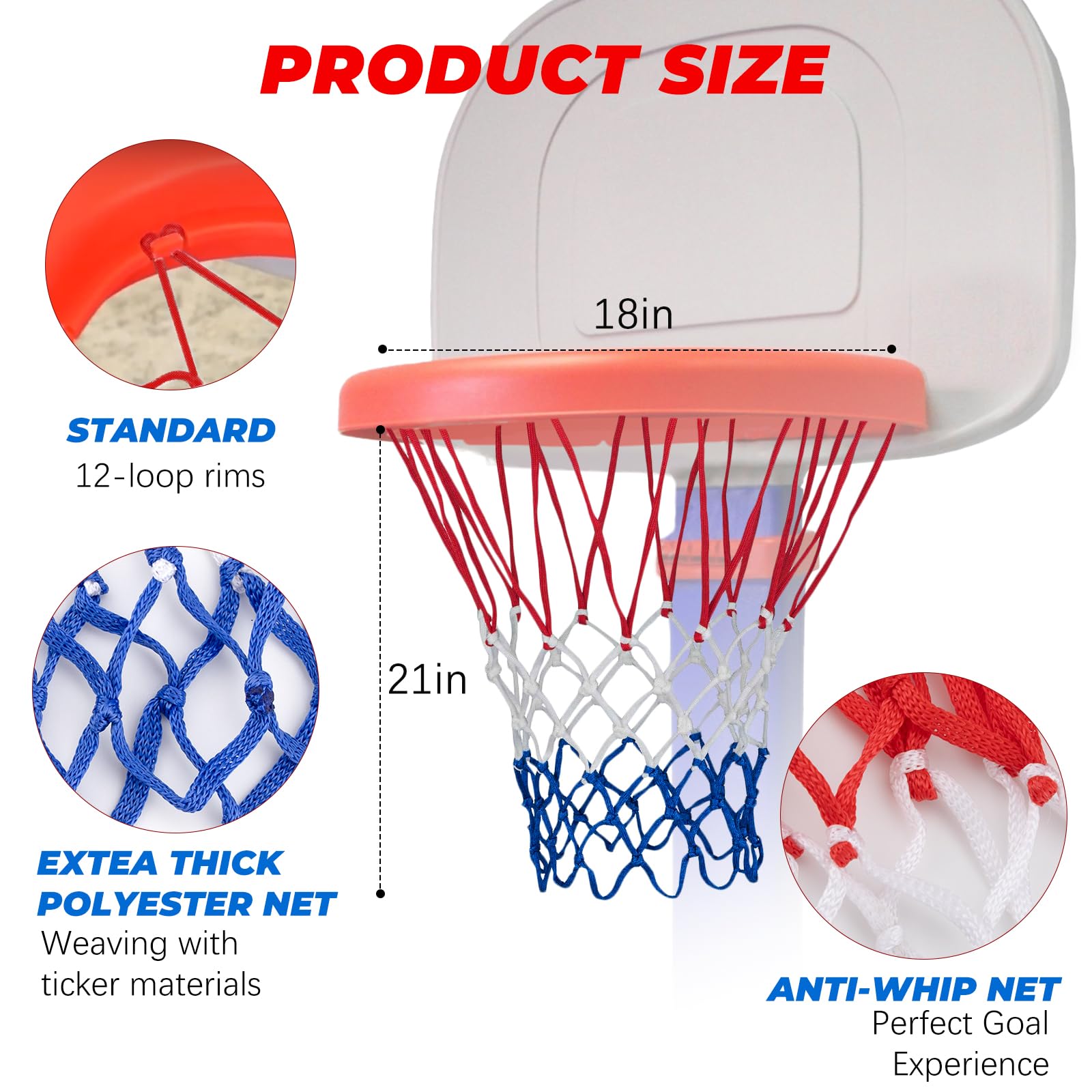 Basketballnetz, kompatibel mit Little Tikes, professioneller, robuster Basketballnetz-Ersatz, geeignet für Standard-Basketballkörbe, Weiß, Rot, Blau