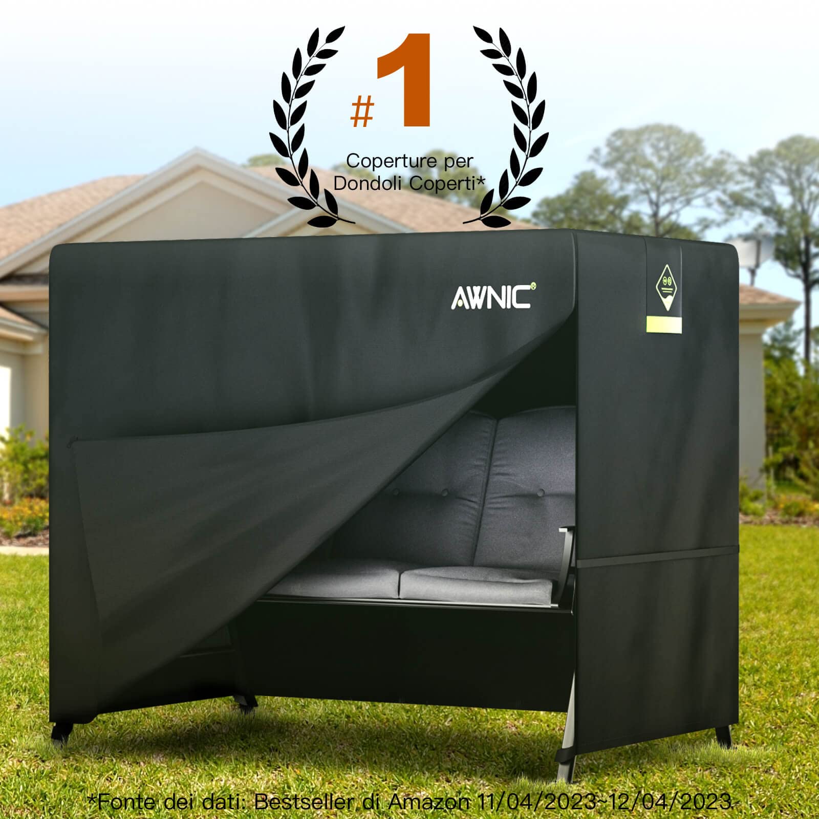 AWNIC Copri Dondolo 3 Posti Impermeabile Resistente ai Raggi UV e Agli Strappi Copertura Dondolo 420D Oxford Durevole Adatto per le Dondolo da Giardino 210x125x170cm