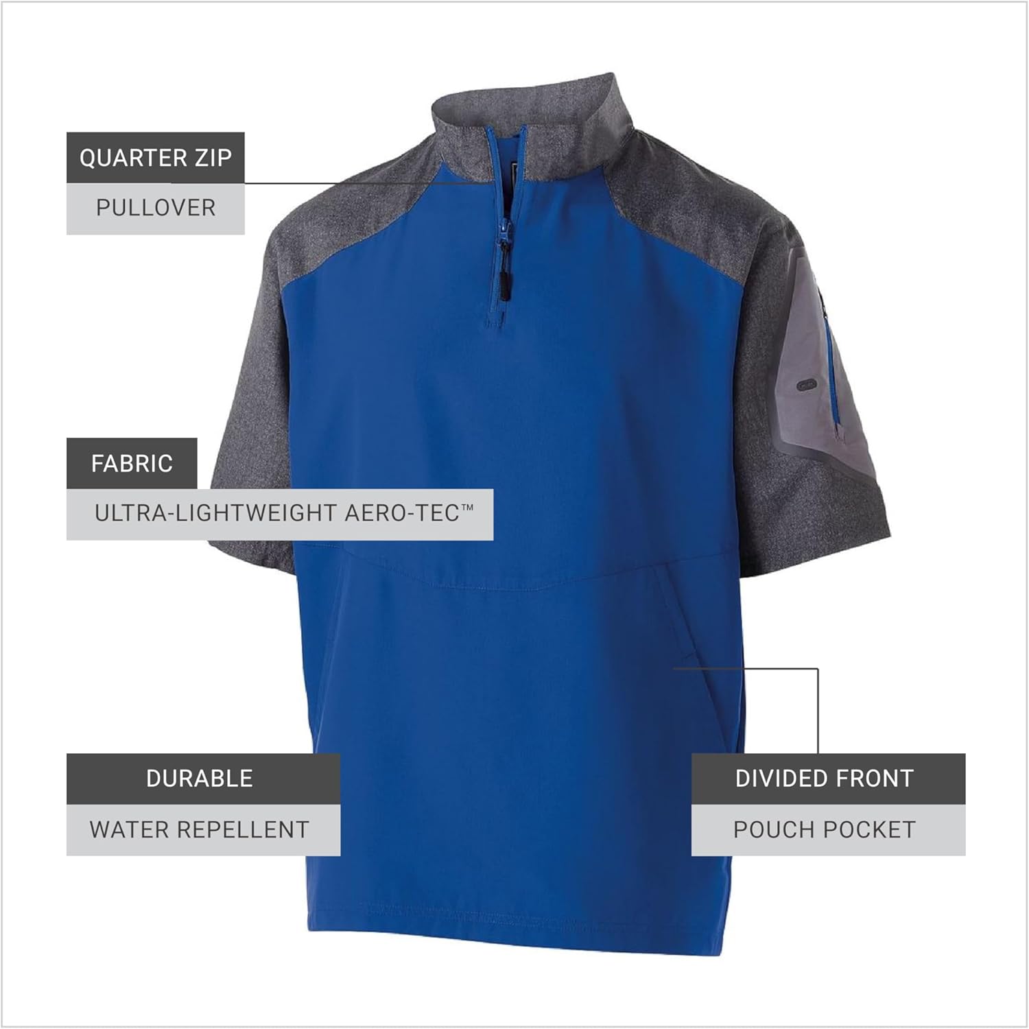 Holloway Raider Pullover Cage Jacket - Weather-Resistant Quarter Zip Athletic Wear with Sleeve Pocket - Image 5