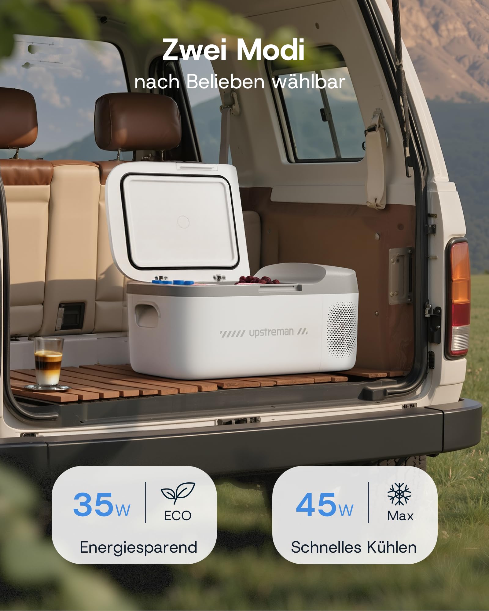 Upstreman Kompakte 15L Elektrische Kühlbox mit Kühl- & Gefrierfunktion - Leistungsstarker Kompressor, inkl. 12V/230V Adaptern für Auto & Zuhause，Weiß-AR18