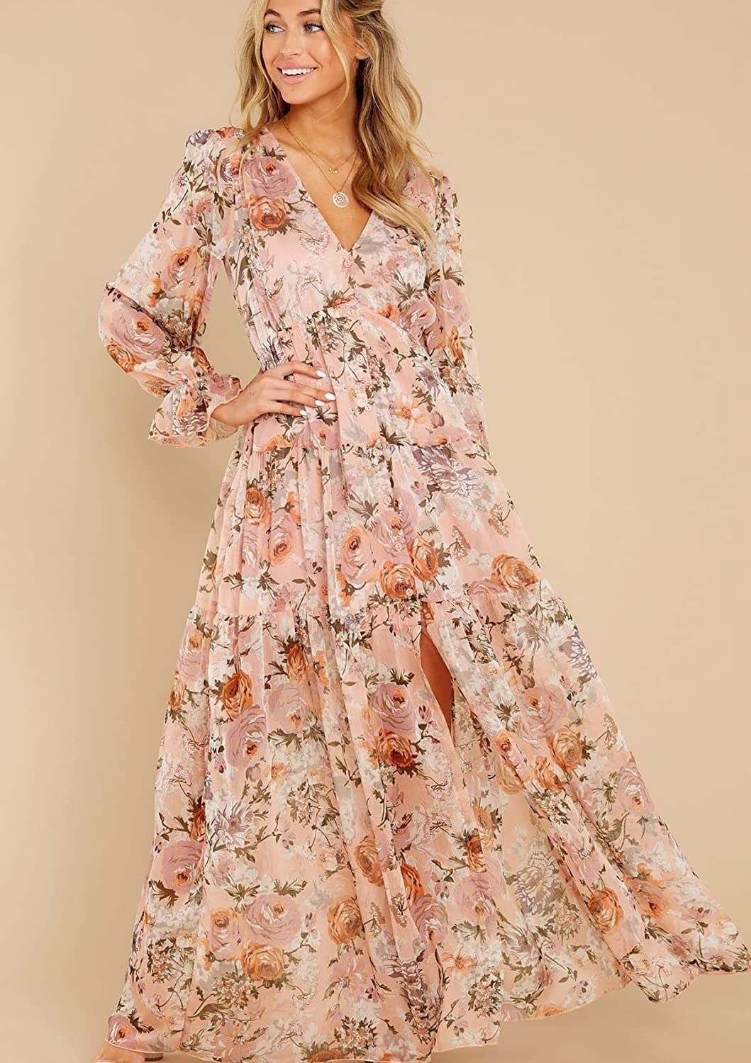 Pkfinrd Women's Long Sleeve Floral Maxi Dress V-Neck Casual Long Dresses  Party Maxi Dress (Color : S02, Size : Large) at Amazon Women's Clothing  store