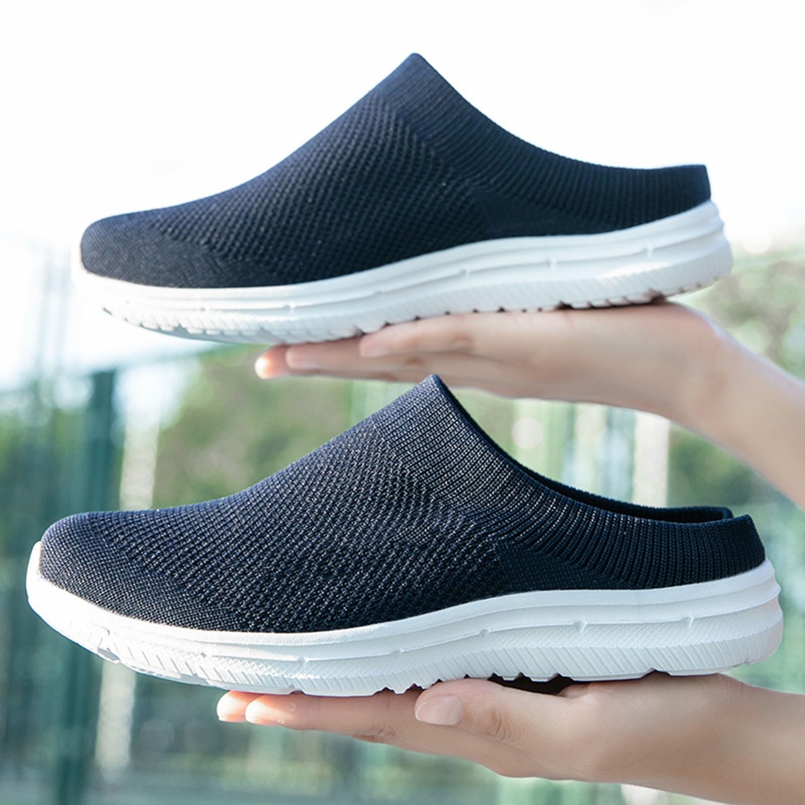 Męskie buty sportowe w stylu boho, wielokolorowe, wsuwane, oddychające, dzianinowe, bez pleców, lekkie chodaki do chodzenia po ogrodzie i na wakacje, NIEBIESKI, 40 EU