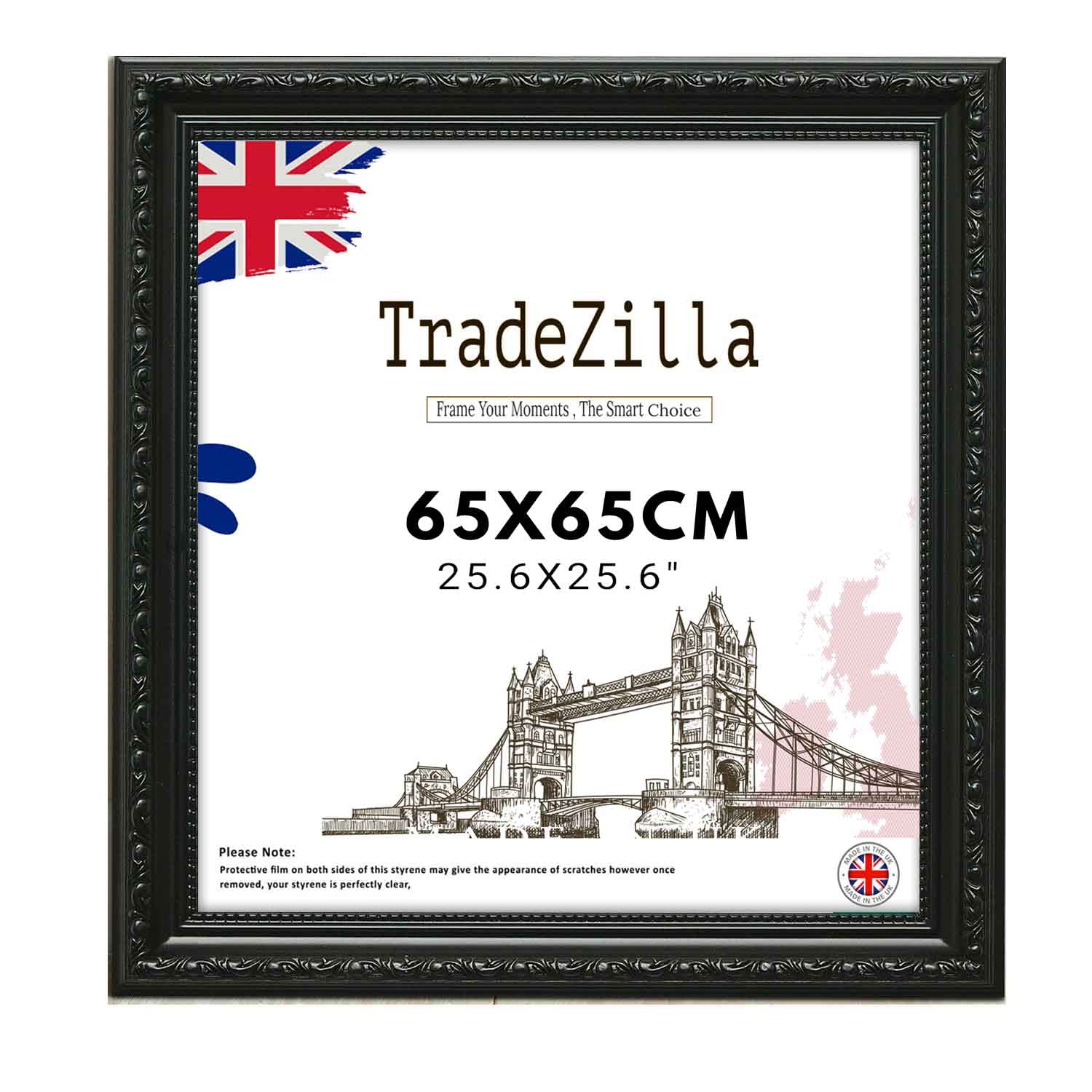 Tradezilla Black Antique Style Frame 65X65cm Size - Ornate Shabby Chic Picture/Photo/Poster Vintage Frame With Mdf Backing Board Perspex- For Gift Wall Gallery Home Décor -65X65 Cm (25.6X25.6)