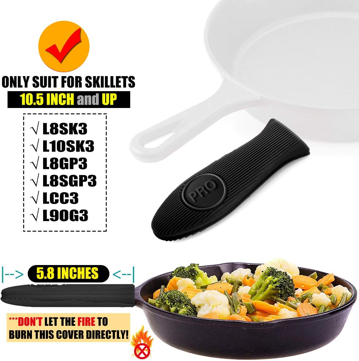 Cbiumpro Cast Iron Handle Cover, 2 Pack Extra-Thick Silicone Heat Resistant Pot Holder Sleeve Cast Iron Skillet Handle Covers for Pans, Skillets Over 10.5 Inches - [ Upgraded Long Version ] : Home & Kitchen