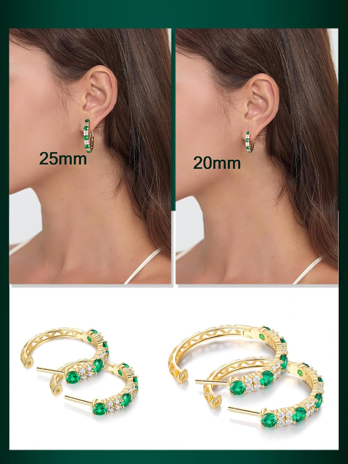 Women's Huggie Hoops with Birthstone 925 Sterling Silver Huggie Stud Hypoallergenic 14K Gold Plated Moissanite Earrings -Emerald Sapphire Ruby Hoop Earrings, Size 20 25mm - Image 5