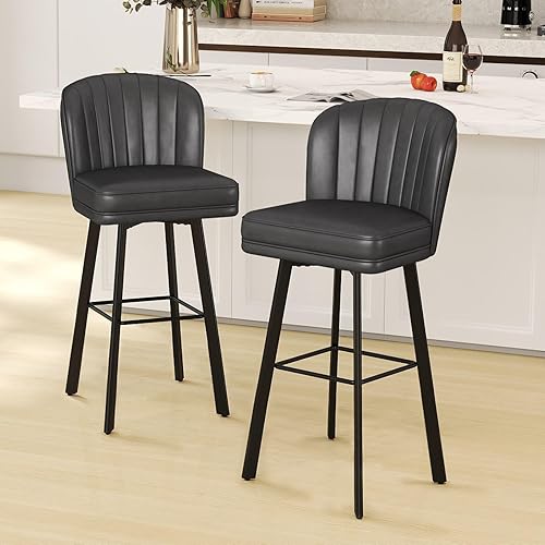 Miniatura 43 de Juego de 2 taburetes de bar giratorios de altura de mostrador, taburetes modernos de 26'' con respaldos y patas de metal, sillas de bar tapizadas,