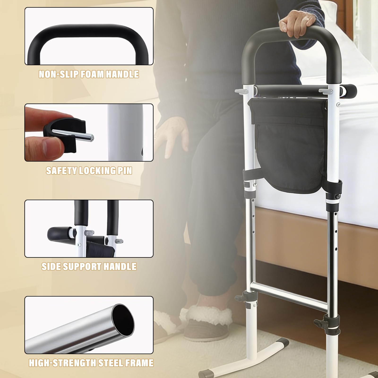 Aiuto per anziani, 5 altezze regolabili, per camminare, per anziani, con lampade e custodia, ausili per la mobilità per anziani, donne incinte e disabili, per letto, divano, WC, pavimento