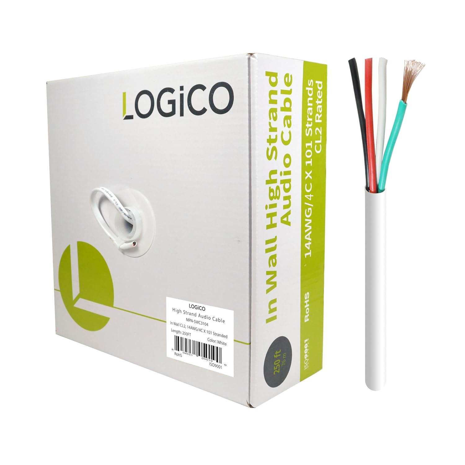 Best 250ft Speaker Wire 14AWG 4 Conductor 14/4 CL2 in-Wall Audio Cable