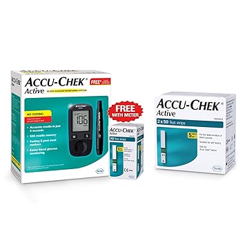Accu-Chek Active Blood Glucose Meter Kit with Active Strips, 100 Count with Free 10 Strips (Multicolor)
