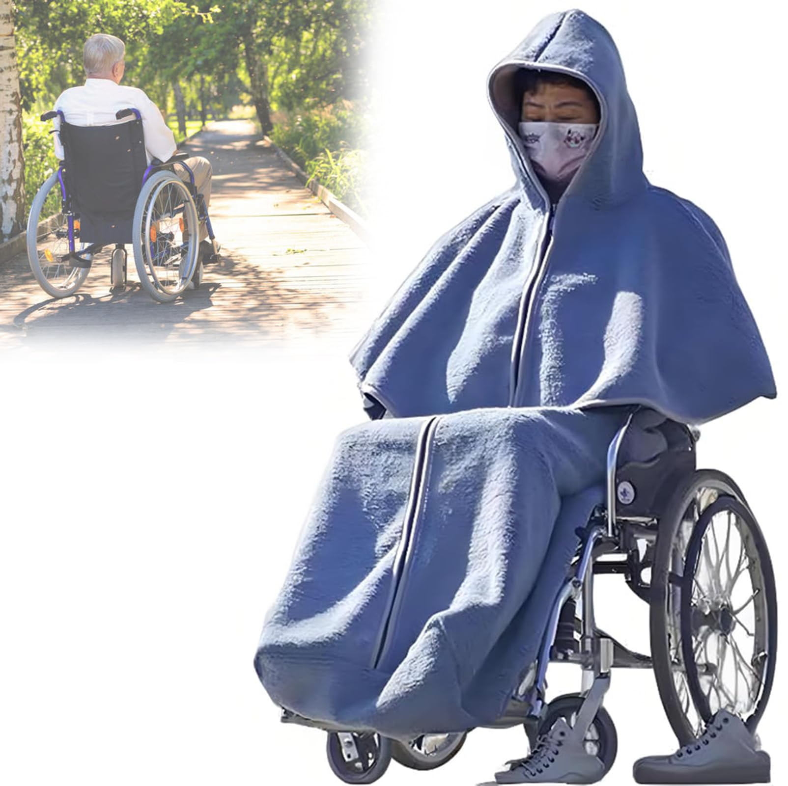 Manta Gruesa De Invierno para Silla De Ruedas, Cubierta Cálida para Todo El Cuerpo, Capa con Capucha a Prueba De Viento para Silla De Ruedas para Personas con Movilidad Limitada Al Aire Libre