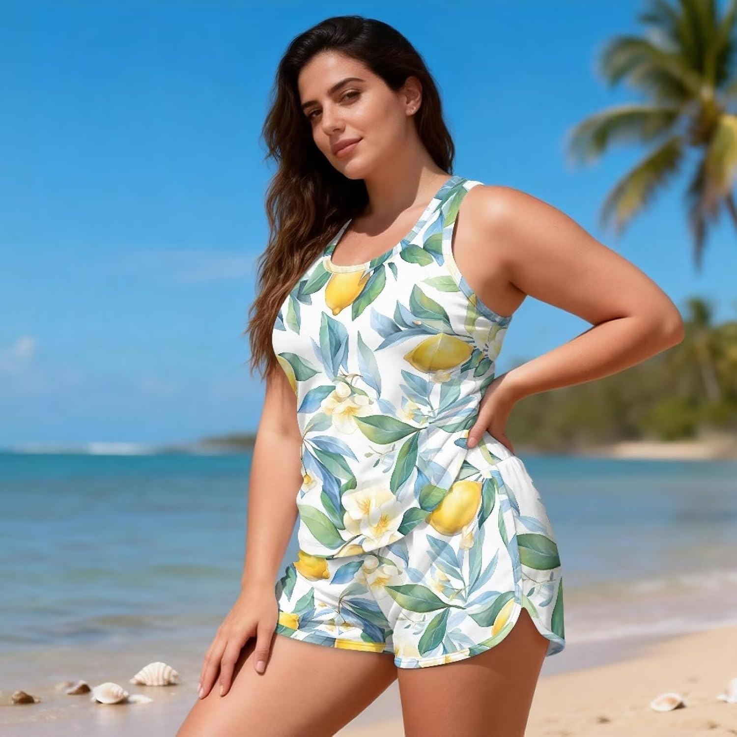 Blouson Tankini Swimsuits for Women Two-Piece Swimwear, Tummy Control Sporty with Pockets Boy Shorts