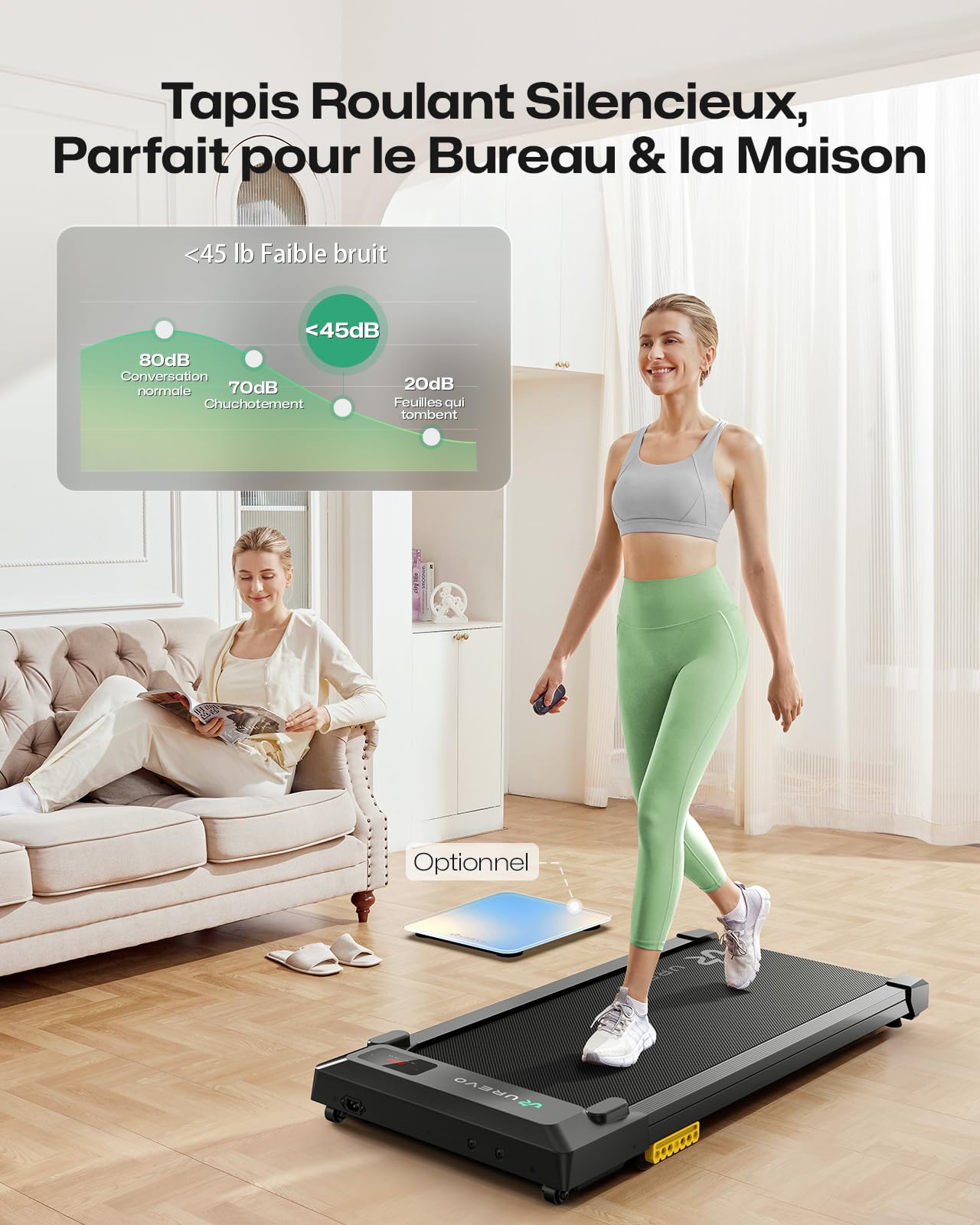 UREVO Tapis de Marche Compact 1-6KM, Tapis de Course Silencieux à Une Touche, Télécommande & Contrôle SmartAPP, Pliable et Léger pour Bureau et Maison, Fitness Quotidien sans Bruit