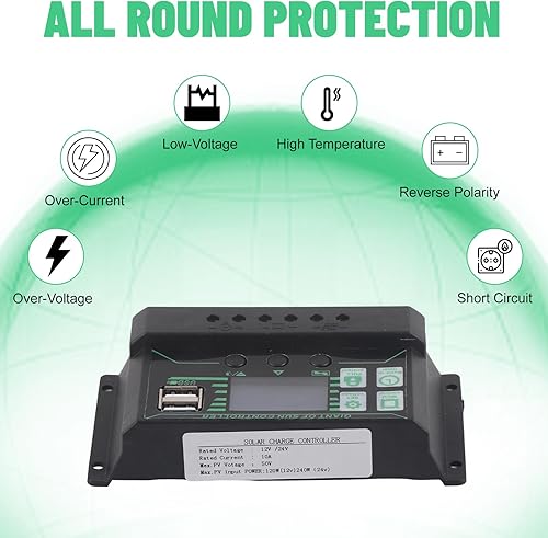 Miniatura 3 de Pilipane Kit de controlador de voltaje de cargador de panel solar de 250 W y 12 V, kit de panel solar monocristalino con controlador de carga de 10