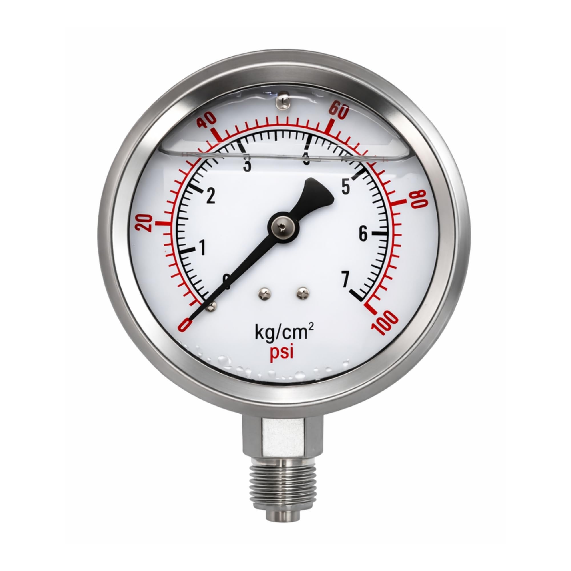AMPEREUS Water Pressure Gauge Meter for RO, Industrial & Home Use | 1/4” Bottom Connection Durable Stainless Steel Body Water Pressure Meter with Accurate Reading Monitor (7 kg/cm²/100 PSI)