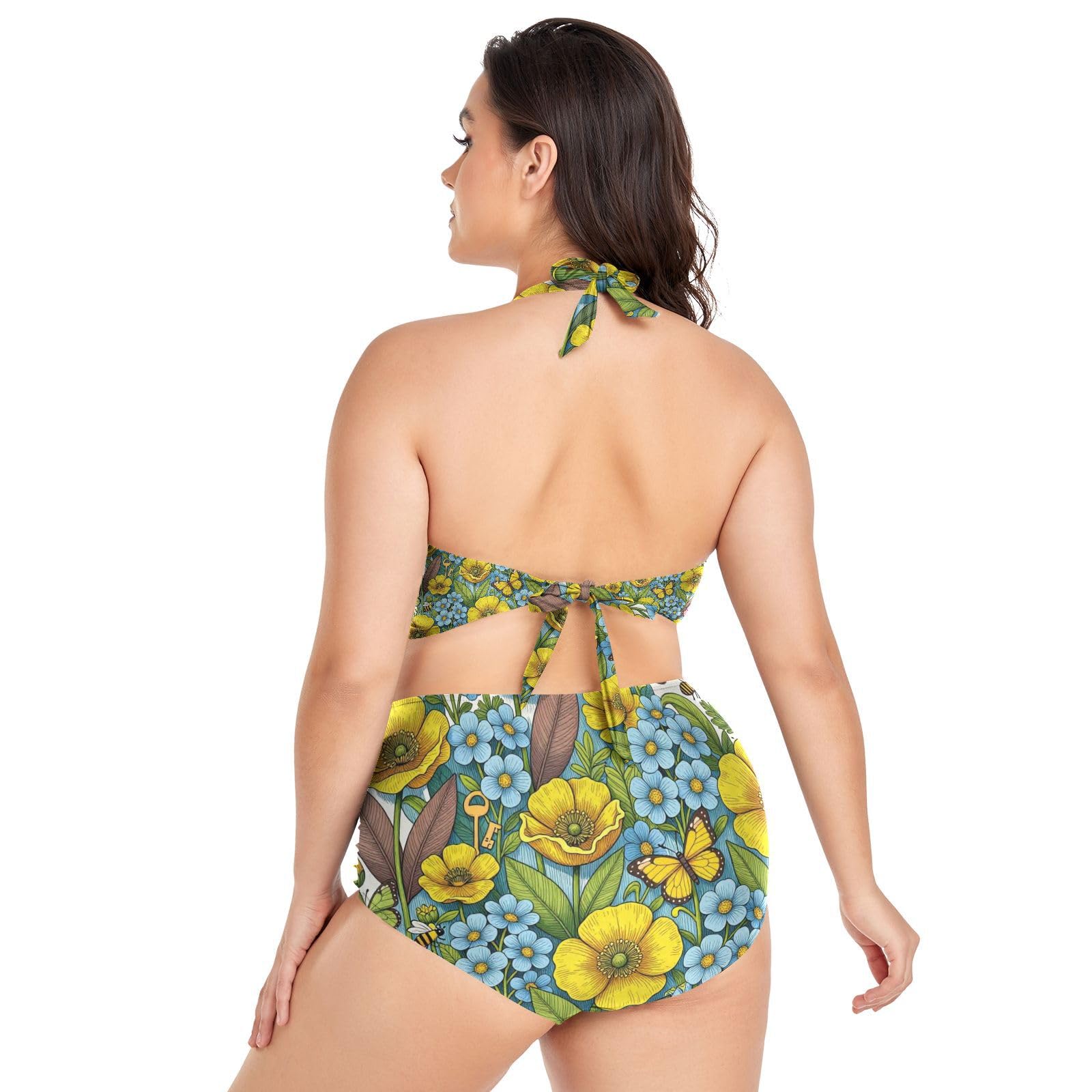 FRODOTGV Costumi da bagno donna taglie forti L-4XL | 92% poliestere 8% spandex tessuto elastico spallacci regolabili per viaggi tropicali e attività acquatiche fiore giallo