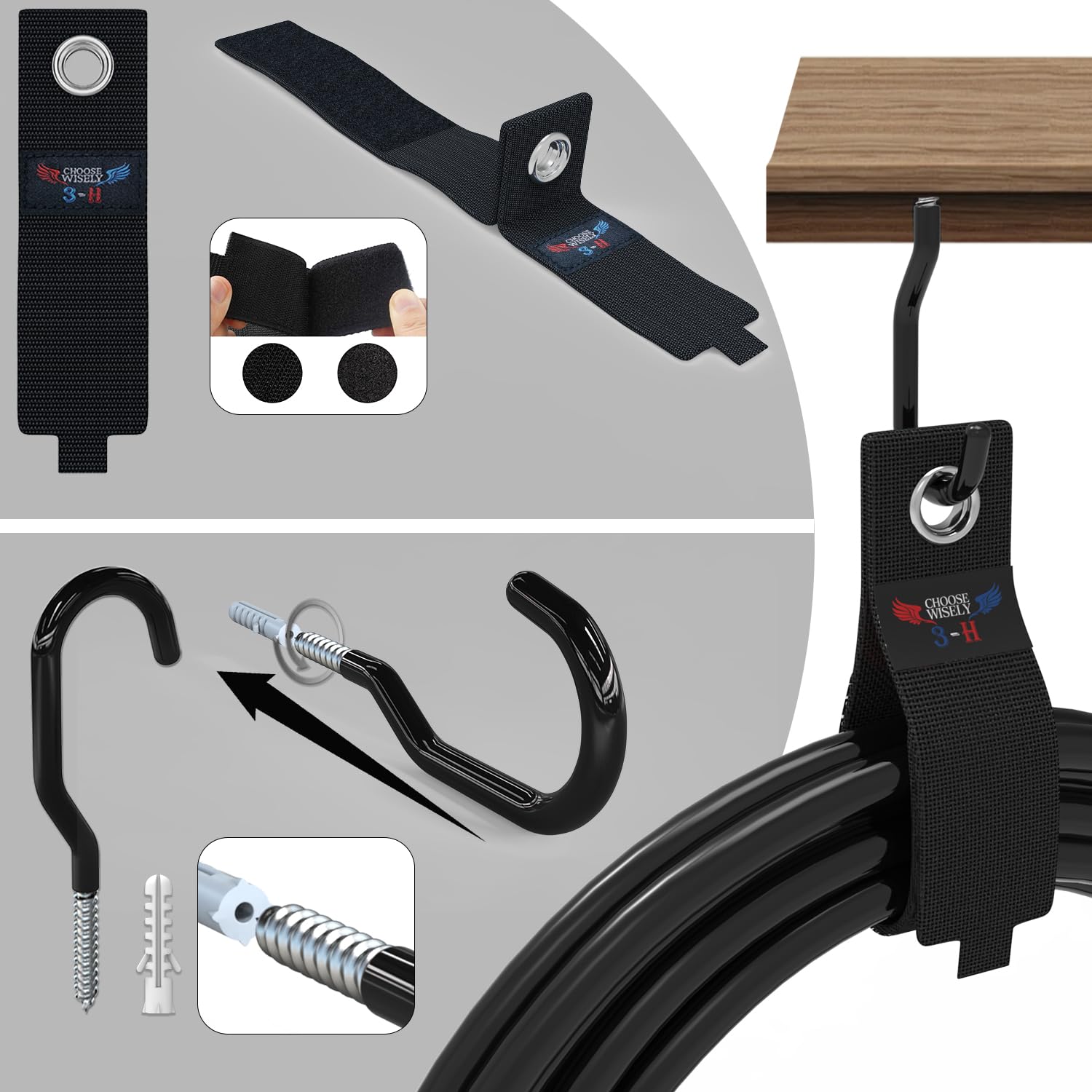 3-H Ganchos de Garaje Resistentes, Paquete de 31 Ganchos de Almacenamiento de Garaje de Acero, Soporte de Pared y Organizador de Herramientas, Cuerdas, Cables(negro)