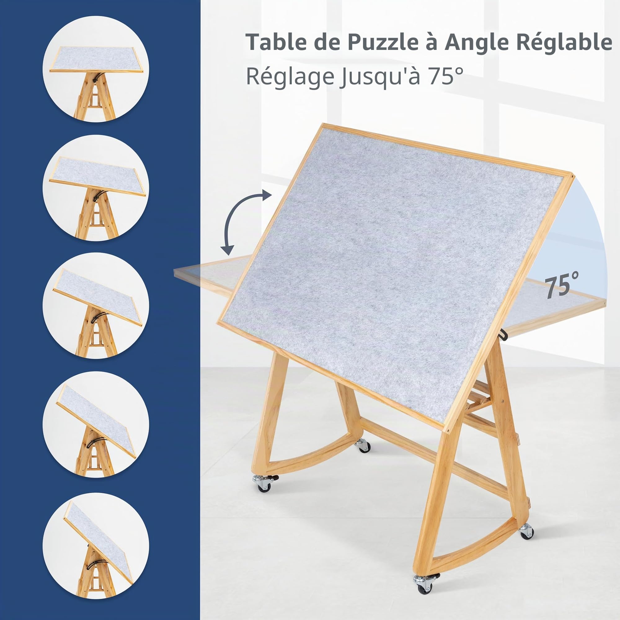 LAVIEVERT Table de puzzle de 1500 pièces avec pieds et housse, chevalet réglable en bois avec étagère de rangement, table de puzzle inclinable portable avec 4 roues roulantes pour adultes