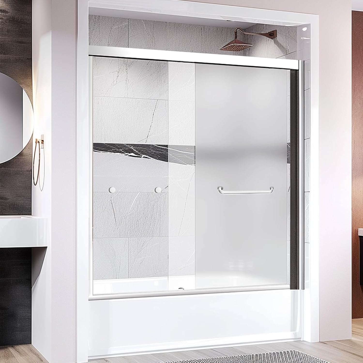 Amazon.com: Miscoos Chrome Semi-Frameless Bathtub Shower Door, 56"-60 ...