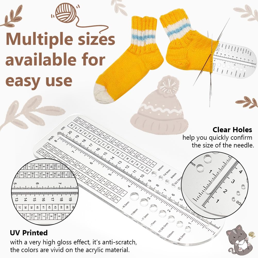 OLYCRAFT 3 reglas de ganchillo de acrílico transparente de 20/25/30 cm, regla de aguja, herramientas de medición de aguja, regla de punto, bloqueador de calcetines para manualidades, regalo hecho a