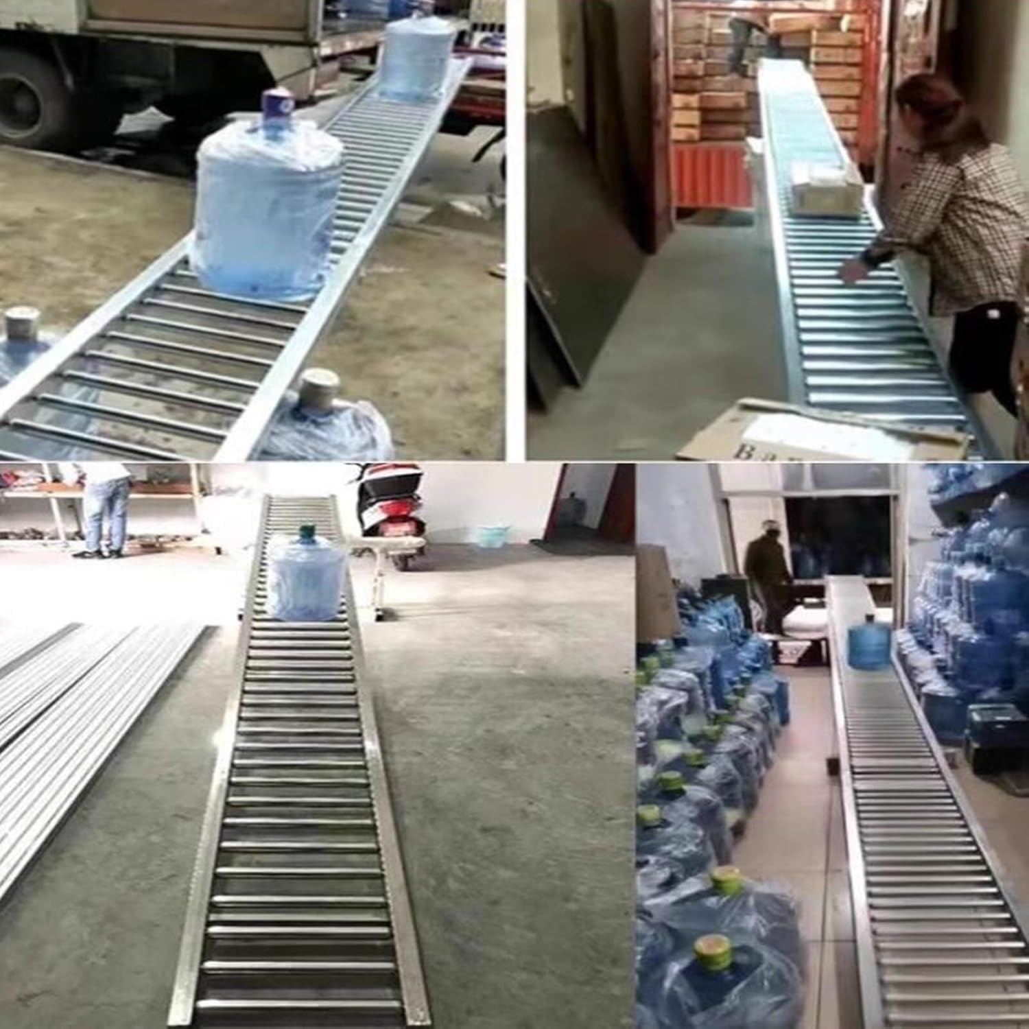 Mesa transportadora portátil sin alimentación para transporte de bebidas con rodillos de acero galvanizado y tobogán transportador 30 x 200 cm