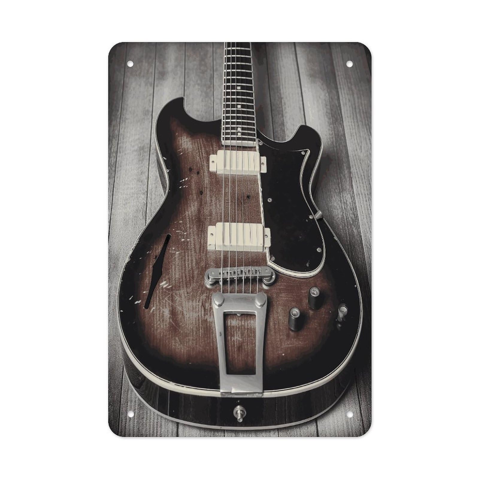 LDGSUPH Vintage Guitar Wall Art Prints Folded Edge Iron Sheet Painting with Holes for Wall Prints Decorative Picture Metal Signboard Decor Painting for Outdoor Indoor Wall Decor