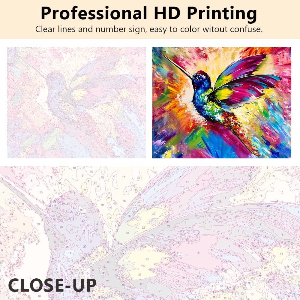 TISHIRON Kit per dipingere con i numeri, fai da te, motivo: colibrì con i numeri, per adulti, motivo: colibrì in volo, kit per pittura acrilica a olio, 40,6 x 50,8 cm (senza