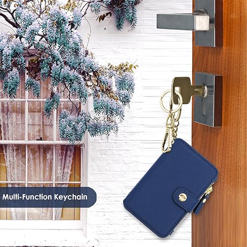 Miniatura 9 de M-Plateau Cartera con llavero para mujer, tarjetero de crédito para mujer con llavero de metal para llaves de coche, mini monedero para mujer con