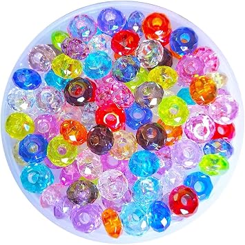Large Hole Bead Faceted Bead DIY Beading Hairband Bracelets Necklace Beadable Craft Making Spacer Bead #4,Mixed Colors