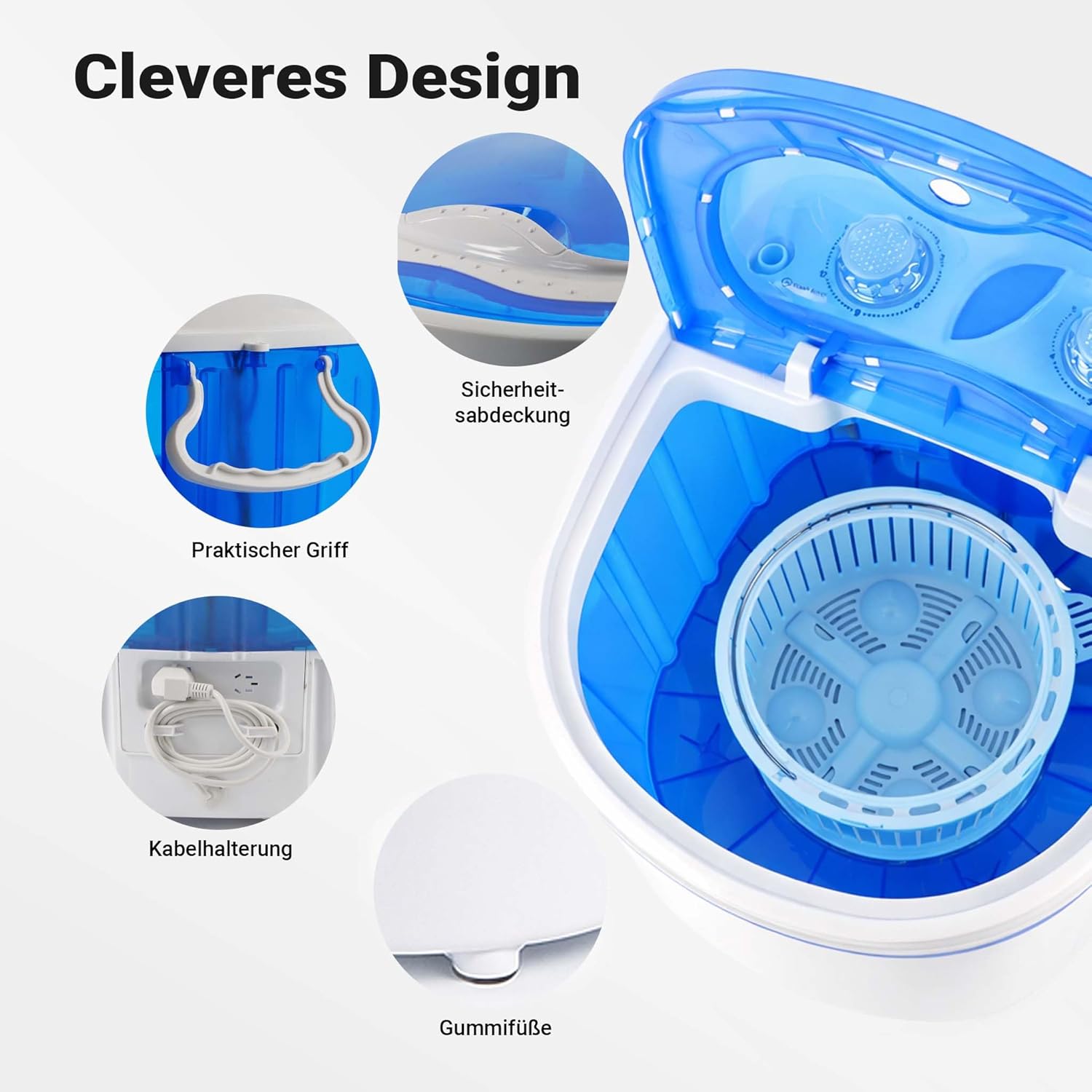 Design Features: Handle, Safety Cover, Cable Holder, Rubber Feet
