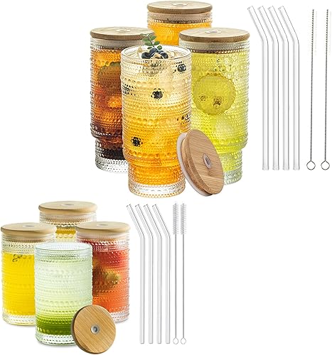 KEMORELA Cristalería romántica con cuentas con tapas y pajitas