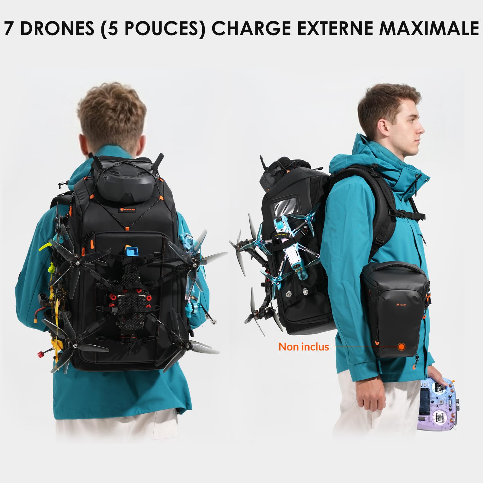 TARION Flightpro FPV Sac à dos pour drones : sac à dos étanche professionnel pour FPV Racing Quadcopter Lunettes FPV Télécommande DJI Accessoires