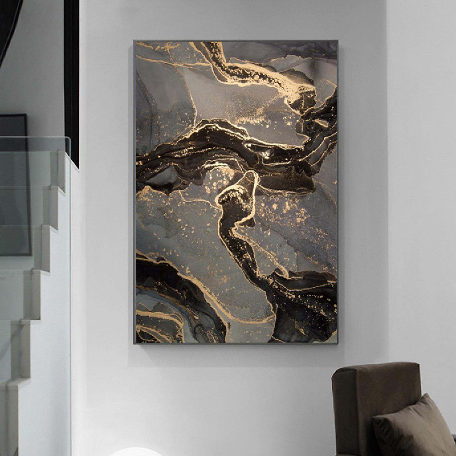 Amazon.co.jp: 現代抽象ゴールドラインウォールアートキャンバス絵画