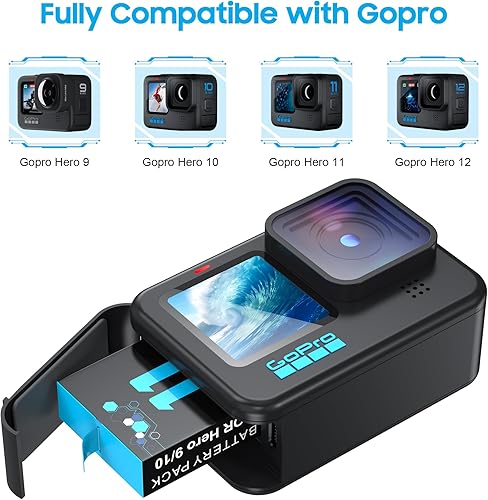 Miniatura 2 de Paquete de 2 baterías para Hero 9101112 2000mAh y cargador rápido de almacenamiento con función de lector de tarjetas Micro SD de alta velocidad