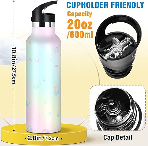 Miniatura 2 de Kids Water Bottle with Straw for School Leakproof Kids Insulated Water Bottle 20oz, BPA-Free, Pastel Colored Abstract Bubbles Dots Soft
