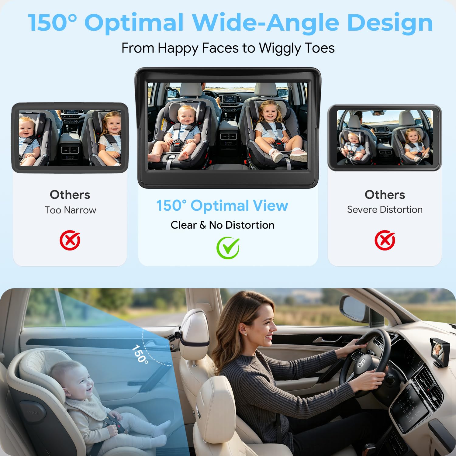 FEISIKE Espejo de bebé para coche, cámara de coche de bebé con visión nocturna, ver al bebé en el asiento trasero con pantalla HD de 4.3 pulgadas, observa cada movimiento del bebé en cualquier momento