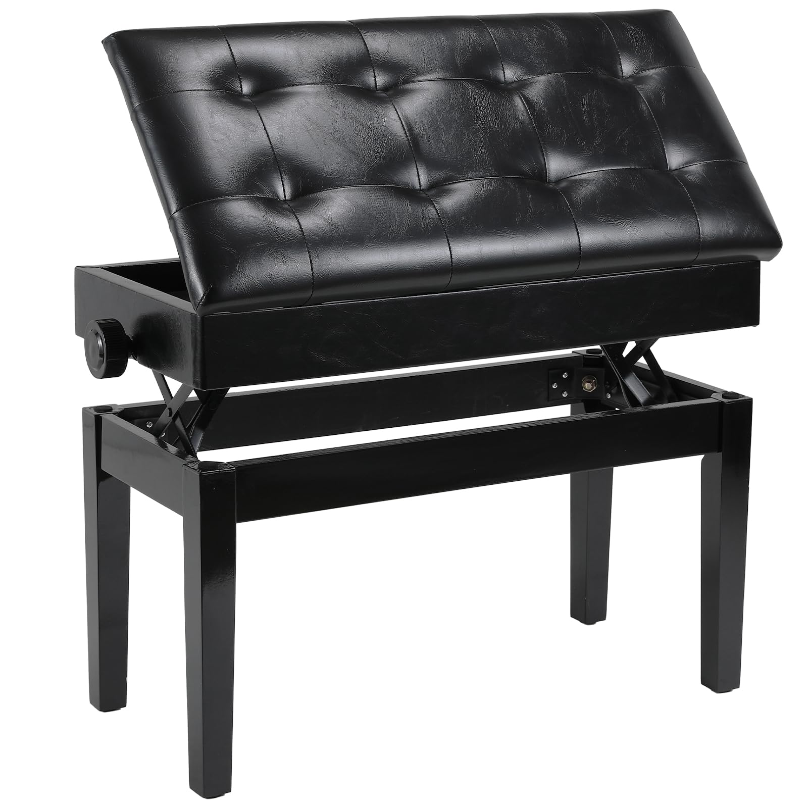 Clevich Banquette Piano Double Réglable en Hauteur, Banc de Piano avec Espace de Rangement et Coussin en Cuir PU, Charge maximale : 200 kg, Noir