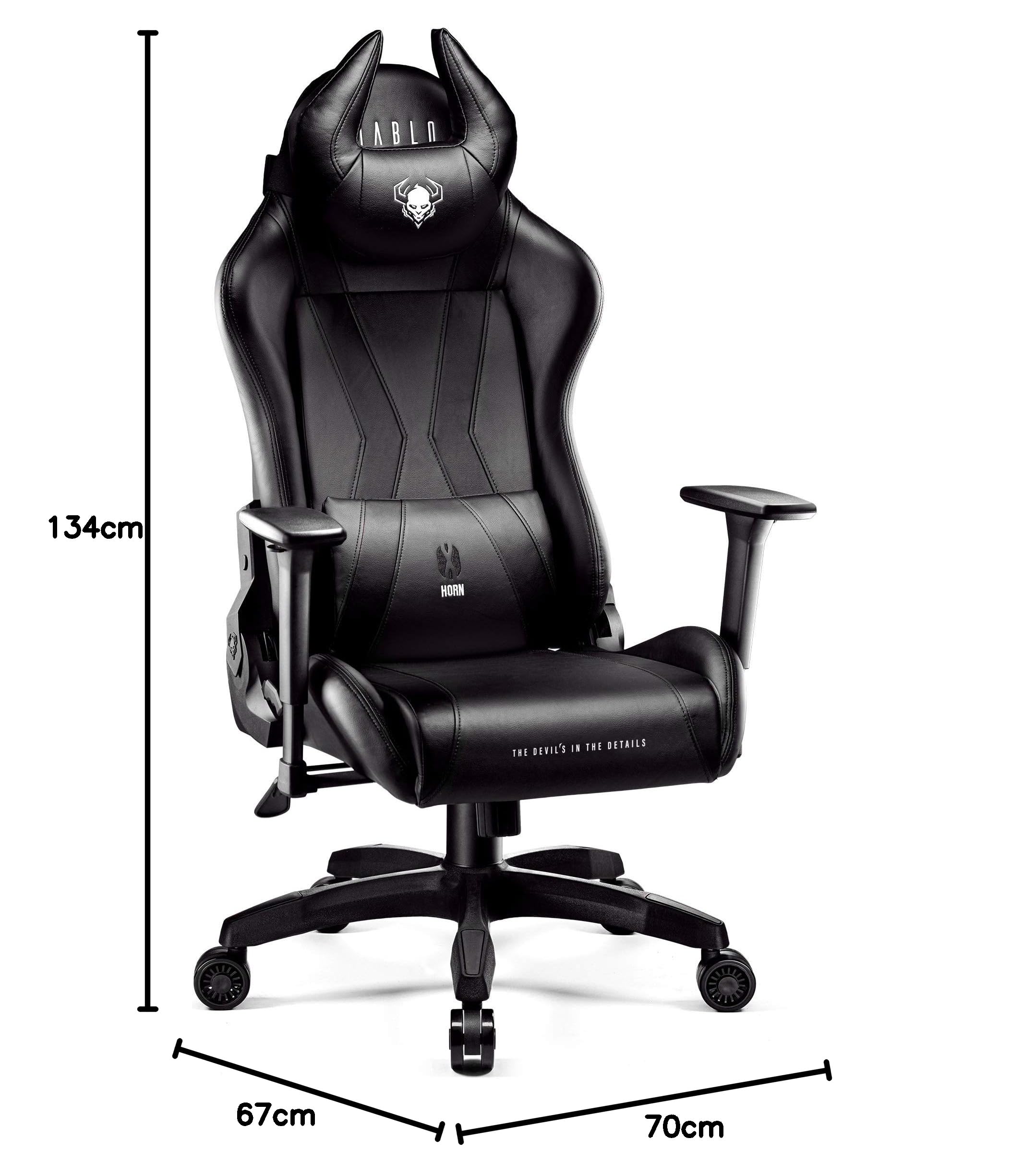 Diablo X-Horn Chaise Gaming Siege Fauteuil Bureau Accoudoirs 3D Design Ergonomique Oreiller Cou Coussin Lombaire Skaï Fonction d'inclinaison Noir Normal (L)