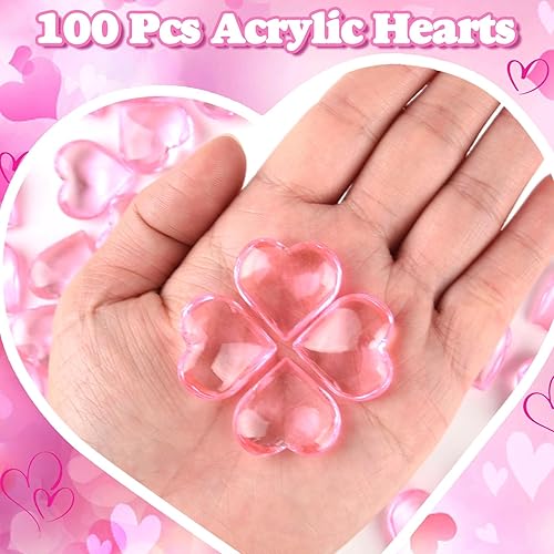 Miniatura 4 de AORZIT 100 piezas de adornos acrílicos rojos y rosados de corazón para el día de San Valentín, gemas en forma de corazón rojo y rosa para el día de