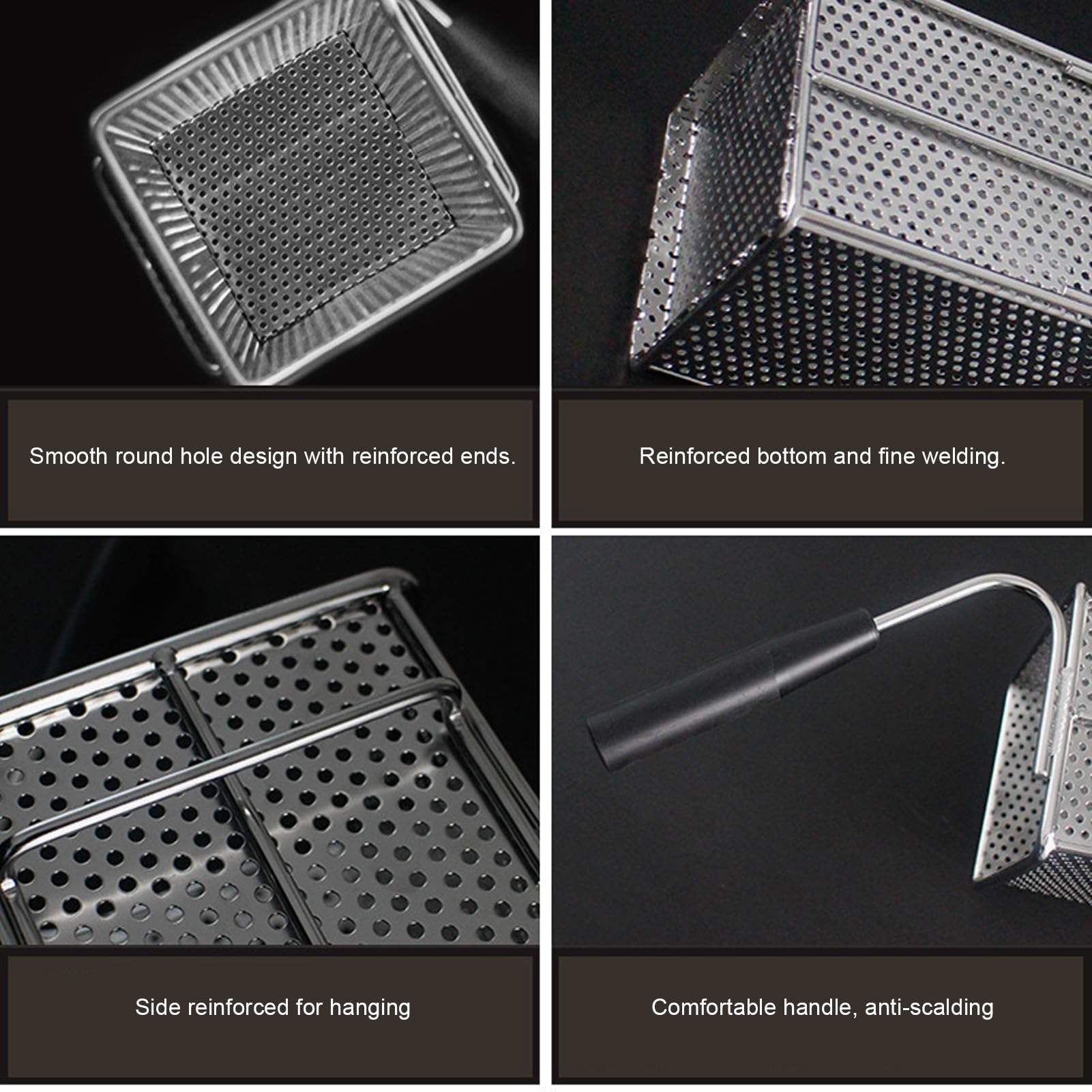 Panier à Friture en Acier Inoxydable 304, Panier à Frites carré avec Poignée, Panier de Filtre pour Aliments Frits, Passoire à Pâtes pour la Friture au Restaurant à Domicile
