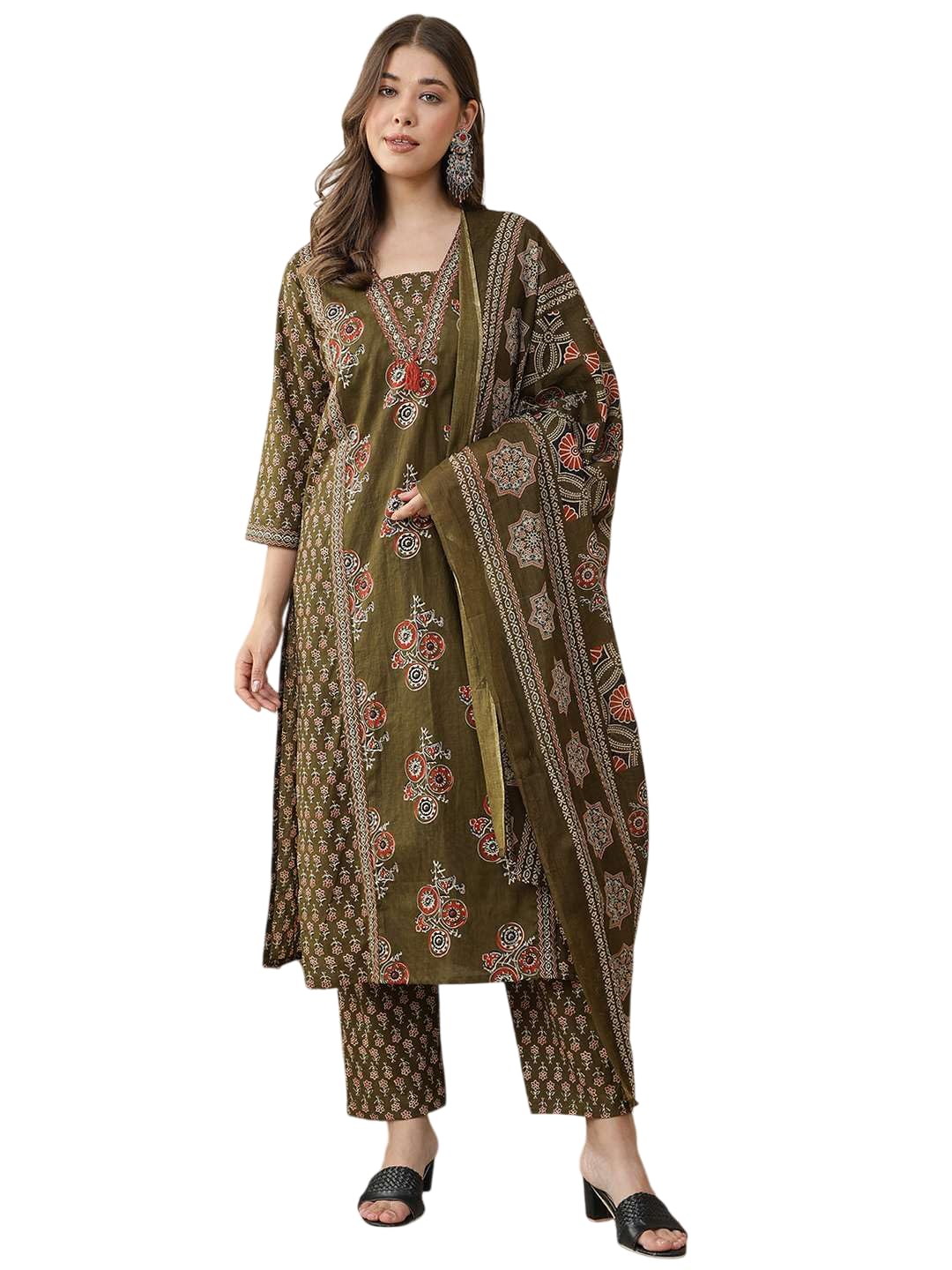 febq Women's Printed Kurta Set with Pant & Dupatta – Elegant Ethnic Wear for Every Occasion-picture-49