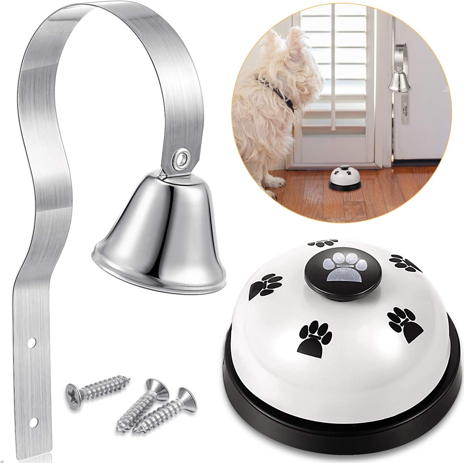 Shopkeepers Bell Metal Dog Doorbell Silver Potty Training Bell and Dog