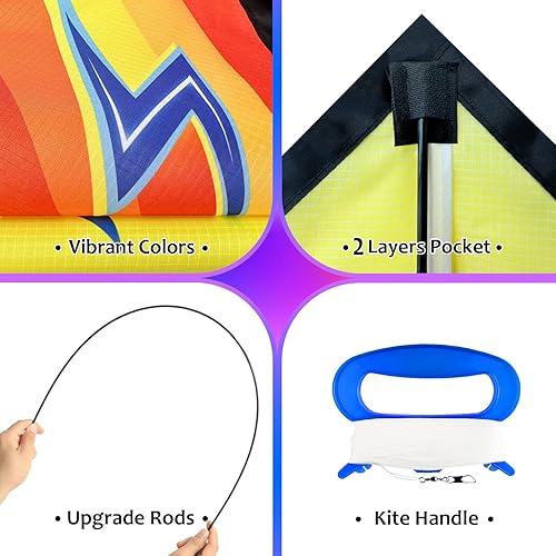 Miniatura 12 de HONBO Avión de combate de 58 pulgadas, cometa para niños y adultos, fácil de volar, cometa para principiantes en viaje a la playa con carrete