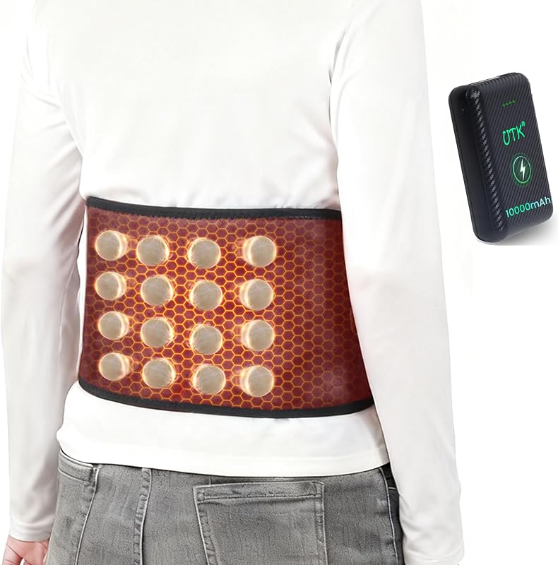 UTK Rechargeable Heating Wrap for Lower Back & Waist,16 Natural Jade Stones | Portable Heat Belt, Far Infrared Warmth, Adjustable 3 Heat Levels, Comfortable for Home, Office & Everyday Use