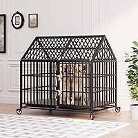 Vista 6 de Jaula indestructible de 50 pulgadas para perros con ruedas, a prueba de escapes, doble puerta para interiores, alta ansiedad, perrera de acero